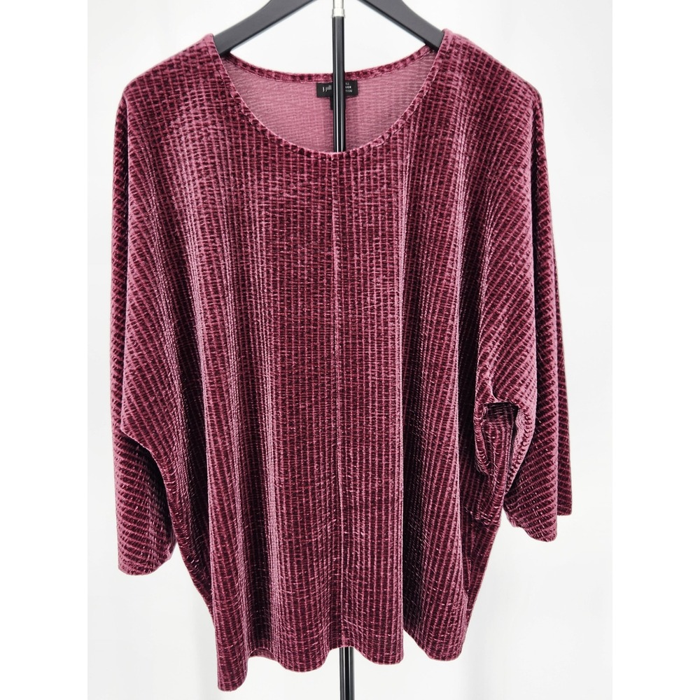 J. Jill Wearever Ribbed Velvet Tunic Top Berry Pink Dolman Sleeve XL